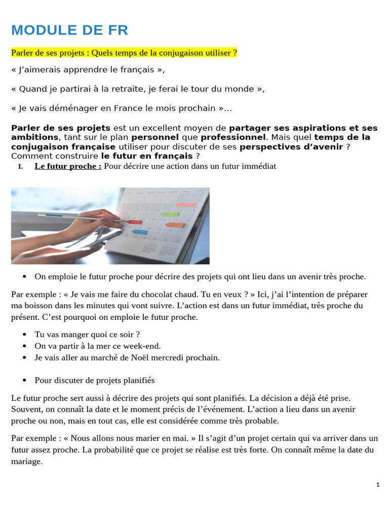 Parler de ses projets futurs en français | PDF | Verbe | Morphologie ...