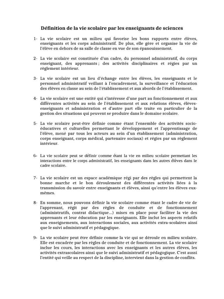 Retour Définition Vie Scolaire | PDF | Pédagogie | Enseignants