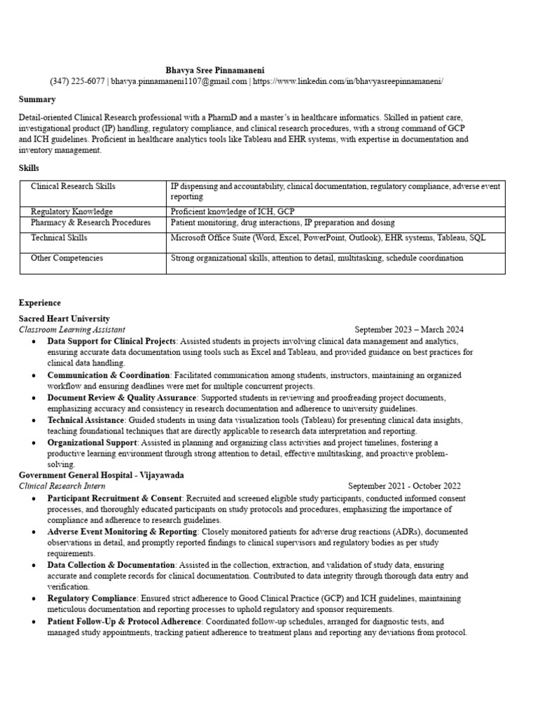 Clinical Research Professional Resume | PDF | Clinical Trial | Health ...