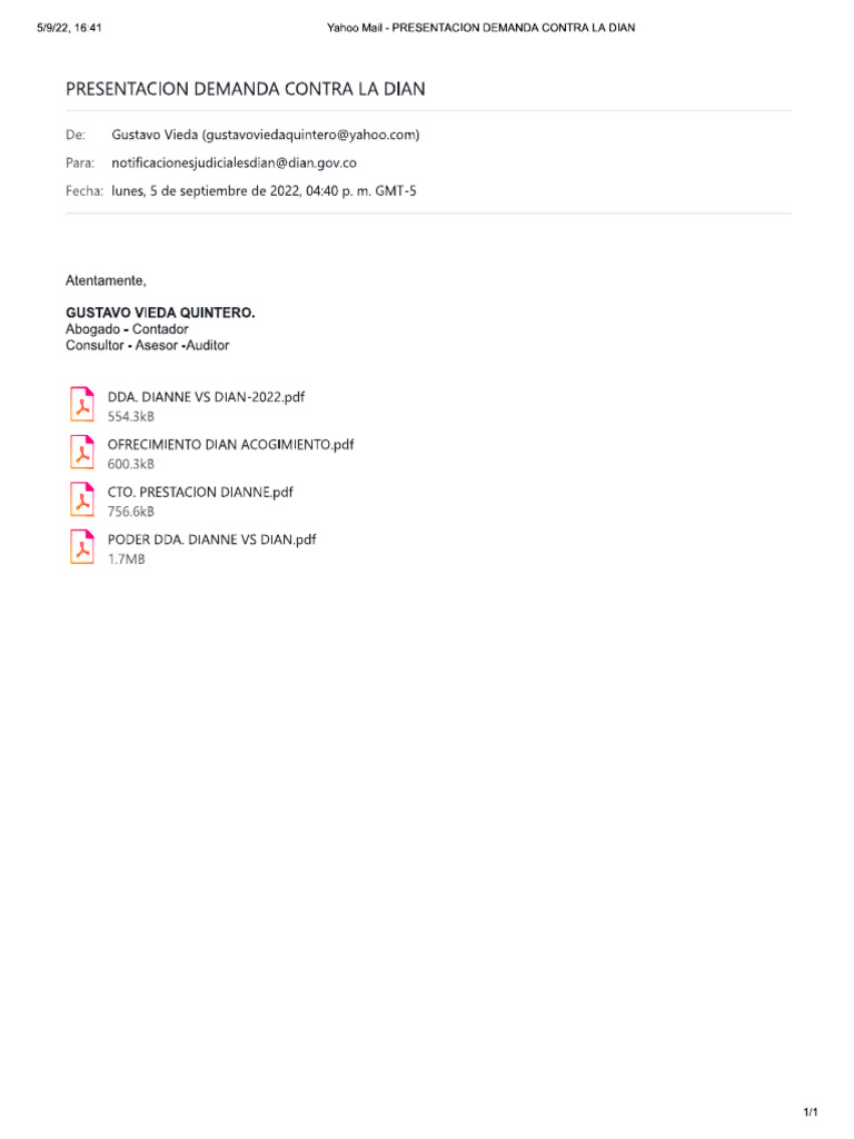 Traslado Dda. Dian | PDF