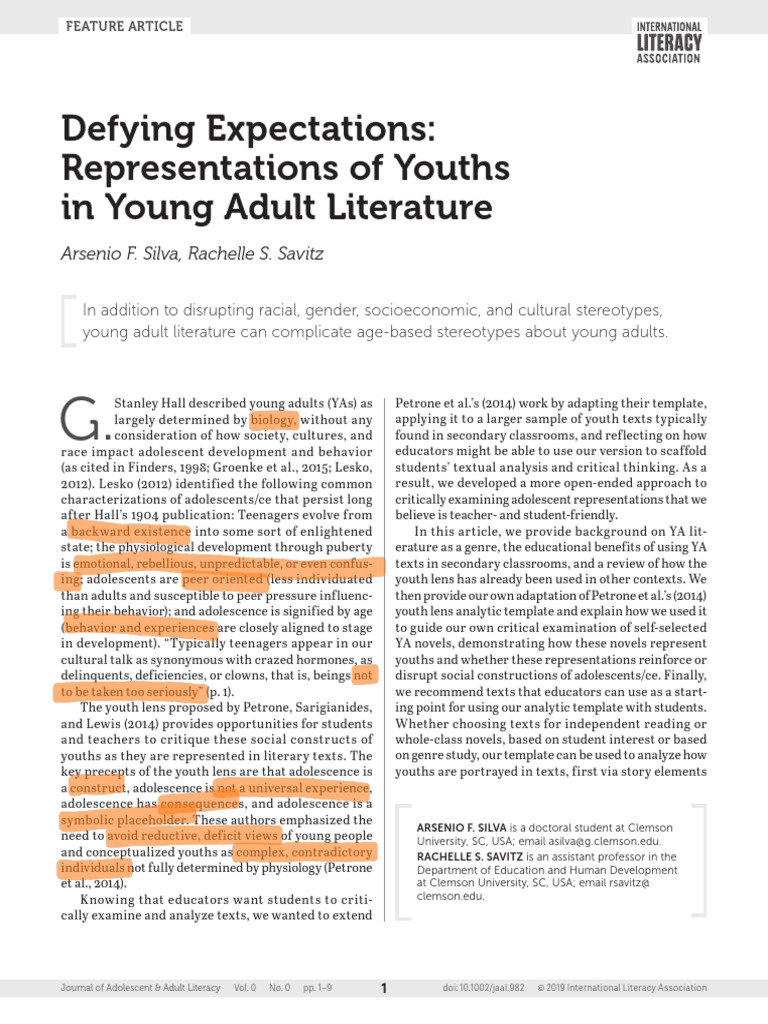 Youth Representation in YA Literature | PDF | Adolescence | Young Adult ...