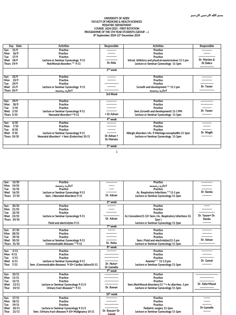Pediatric Rotation Schedule 2024-2025 | PDF | Health Care | Diseases ...