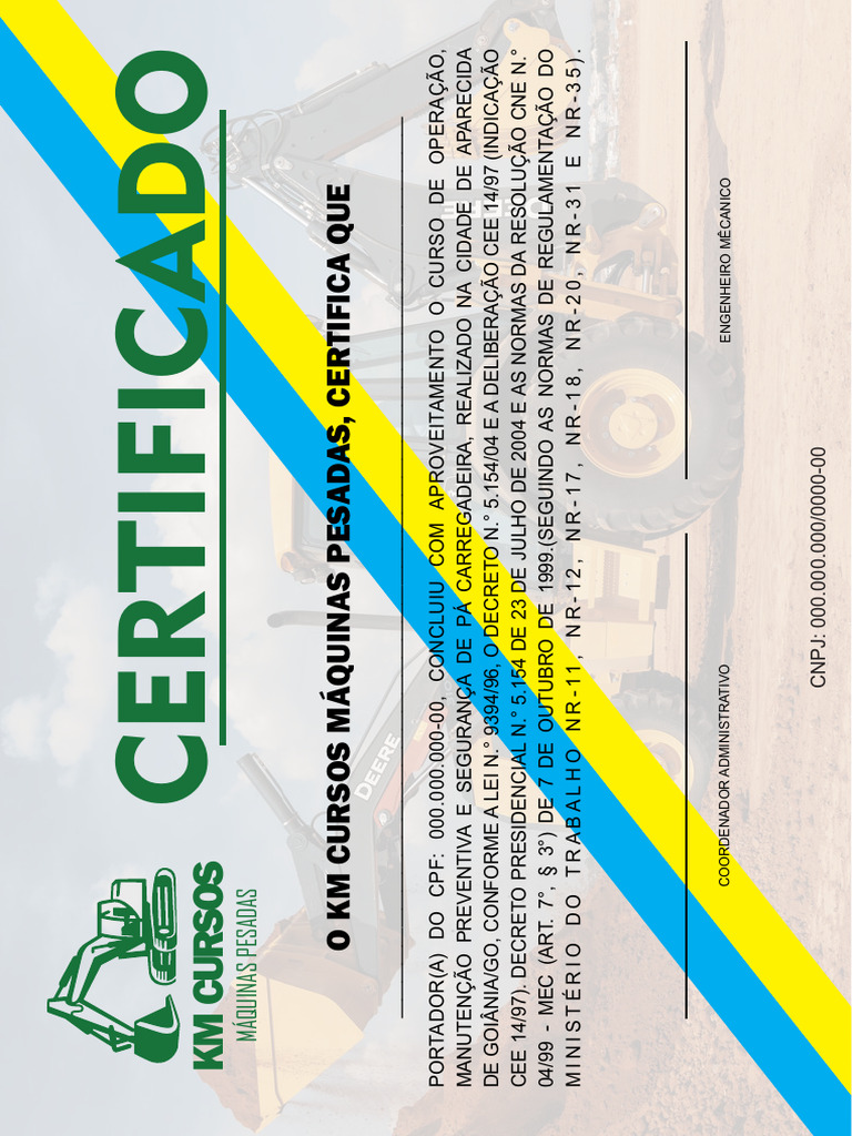 Certificado de Operação de Pá Carregadeira | PDF