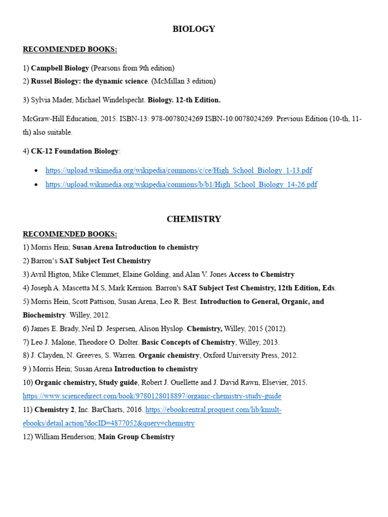 Essential Biology and Chemistry Books | PDF