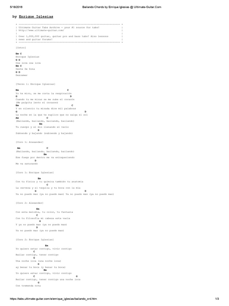 Bailando Chords by Enrique Iglesias at Ultimate-Guitar | PDF, image size:768x1024