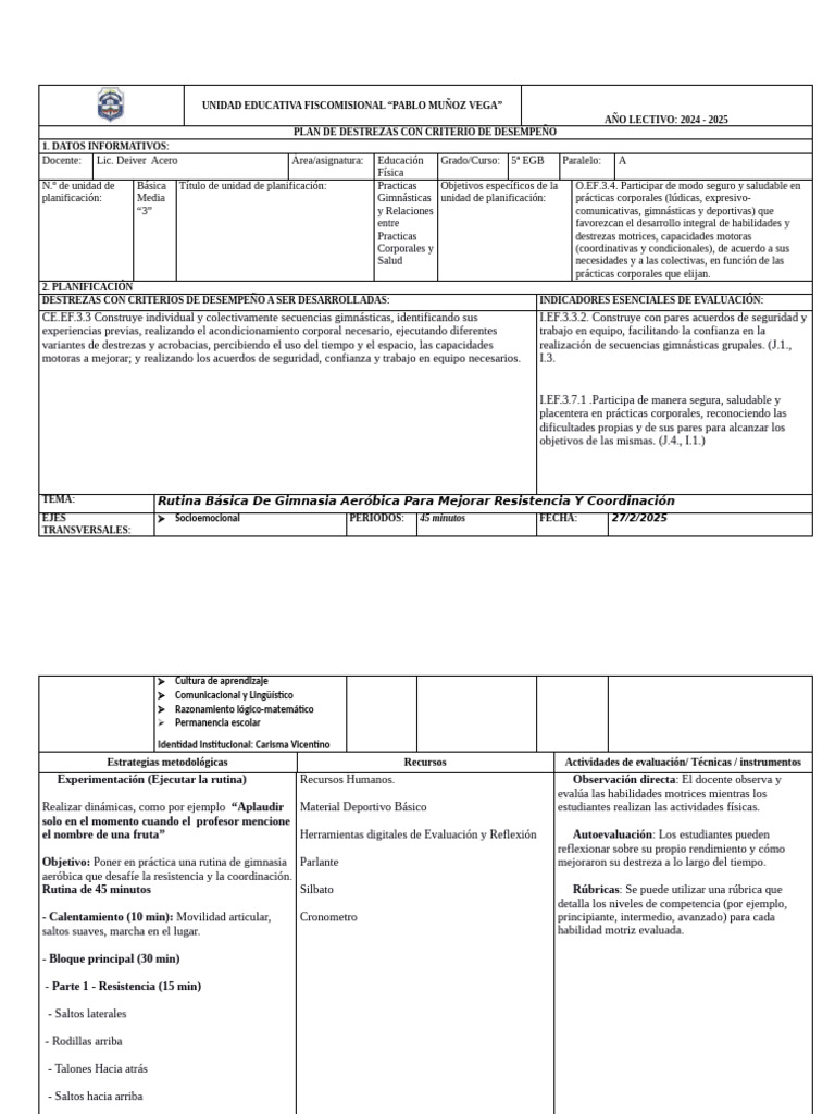 Plan de Clase Demostrativa | PDF | Gimnasia