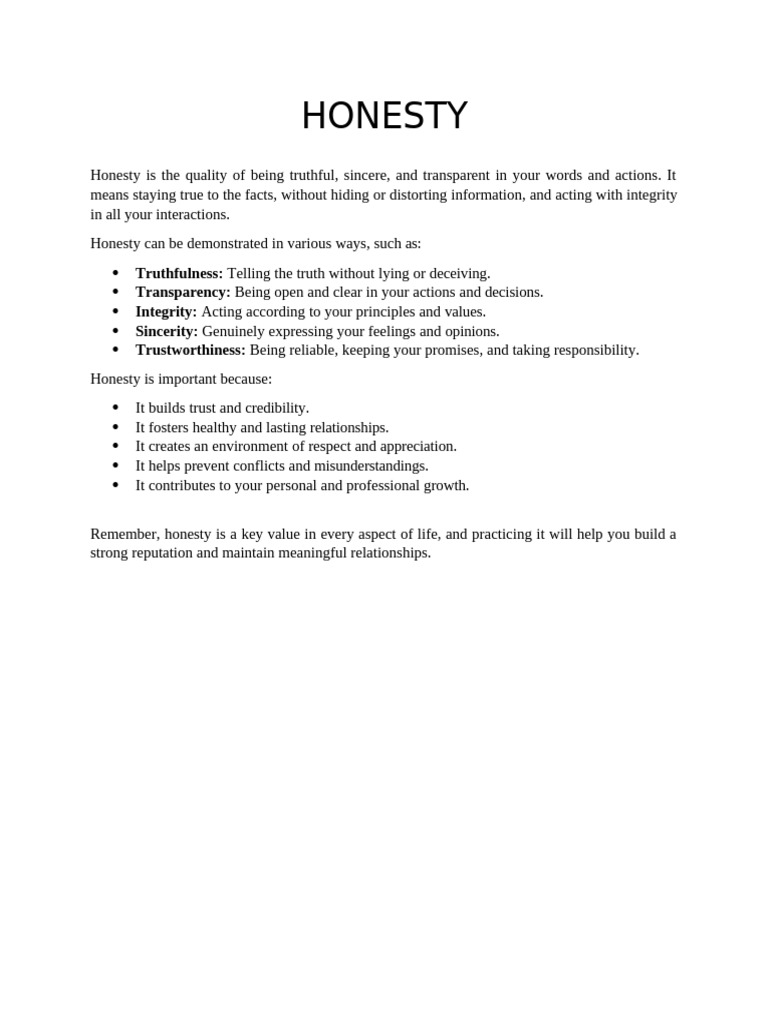 Understanding Honesty in English | PDF