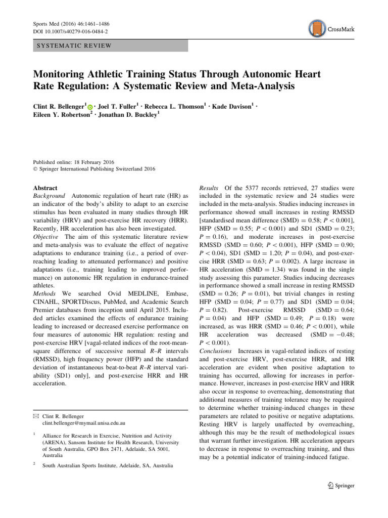 Autonomic Heart Rate in Athletic Training | PDF | Heart Rate | Meta ...