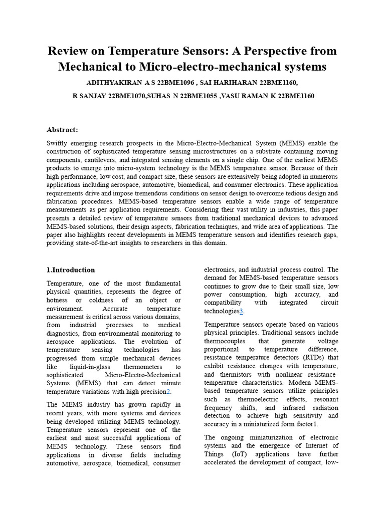 Temperature Sensors: From Mechanical to MEMS | PDF | Sensor | Thermocouple
