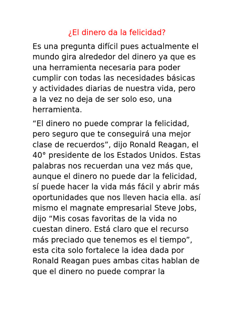 El Dinero Da La Felicidad | PDF