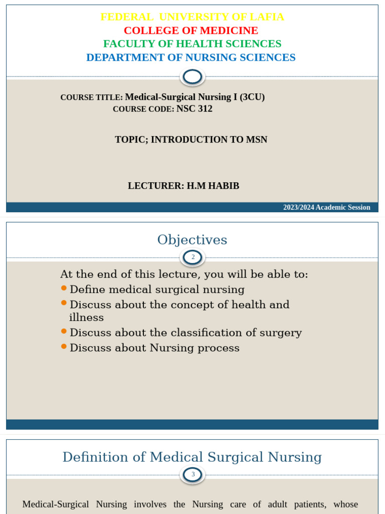 NSC 312: Intro to Medical-Surgical Nursing | PDF | Anesthesia | Surgery