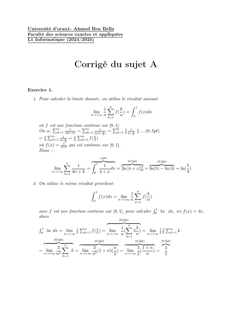 Corrigé du sujet A L1 Informatique | PDF