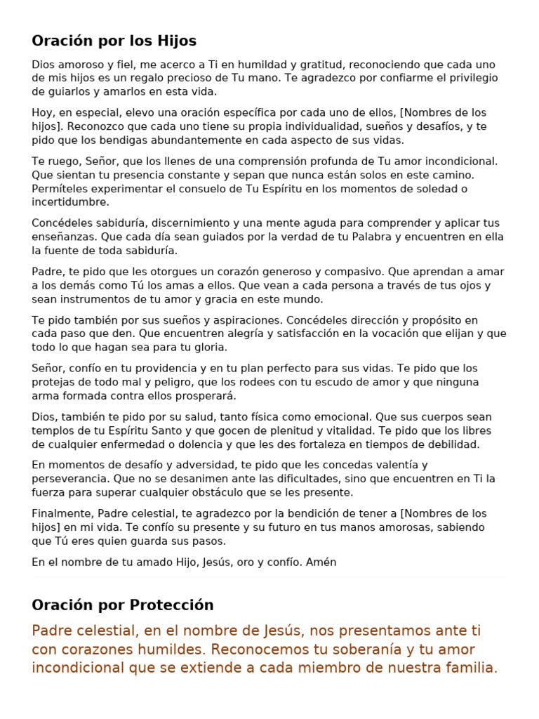 Oraciones por Hijos y Protección Familiar | PDF | Amor | Oración