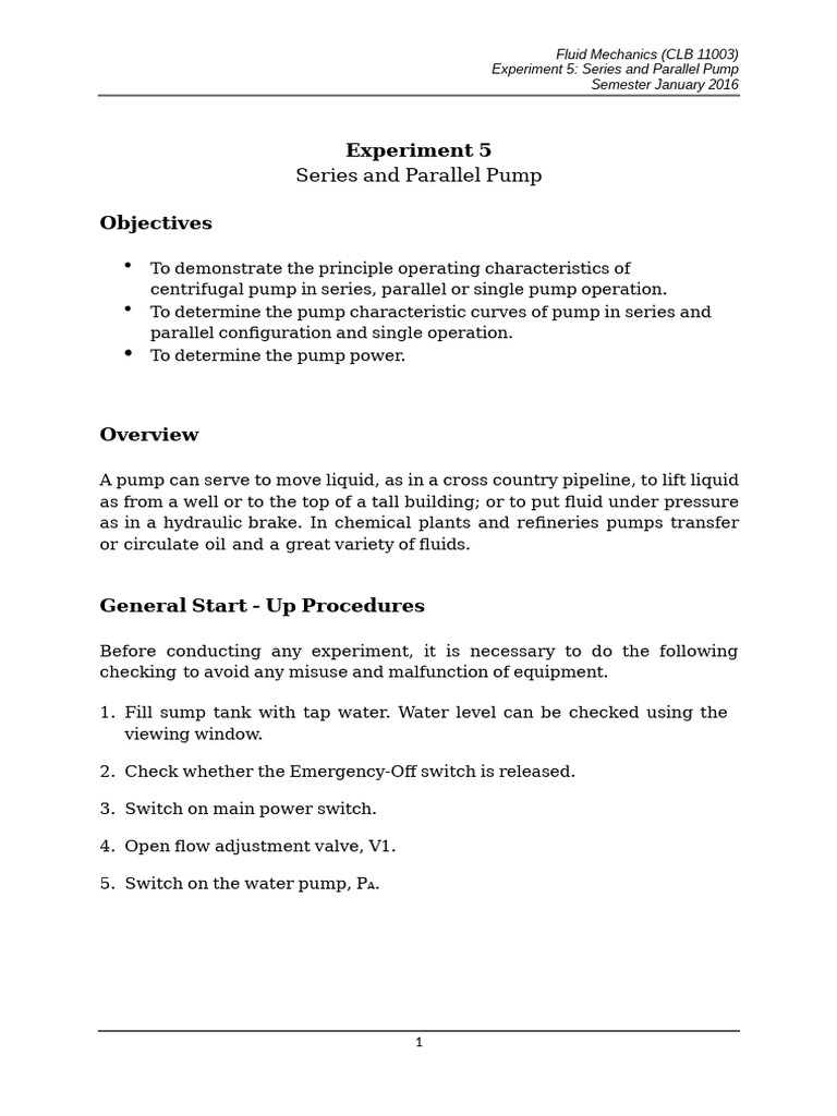 Series and Parallel Pump Experiment | PDF | Pump | Valve