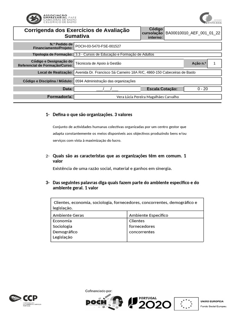 Corrigenda de Avaliação em Gestão | PDF | Economia | Mercado (economia)