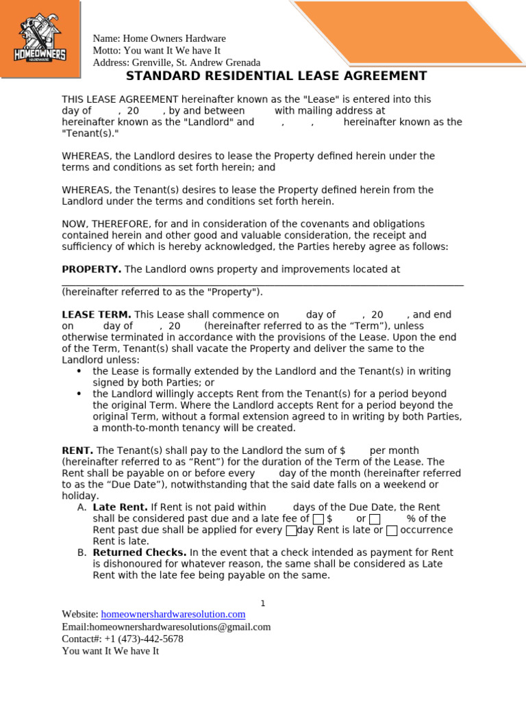 Residential Lease Agreement Template 1 | PDF | Lease | Leasehold Estate