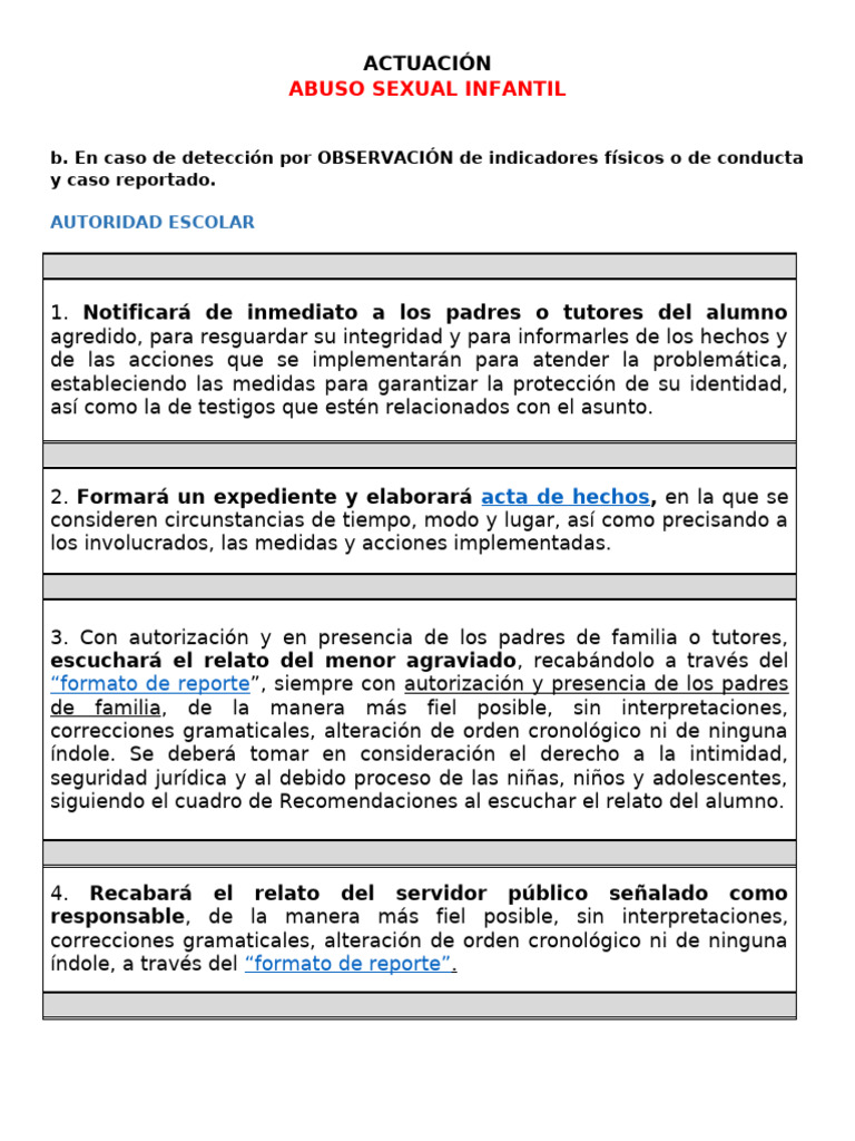 Protocolo de Actuación ante Abuso Infantil | PDF | Escuelas | Abuso ...