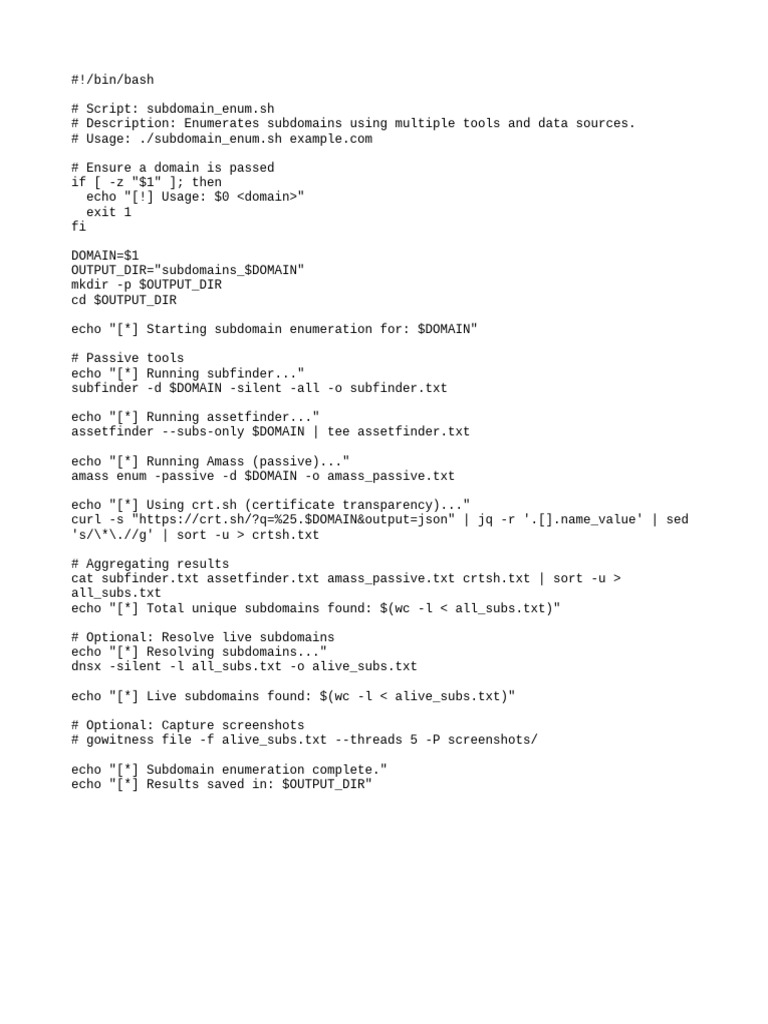 Subdomain Enumeration Script Guide | PDF