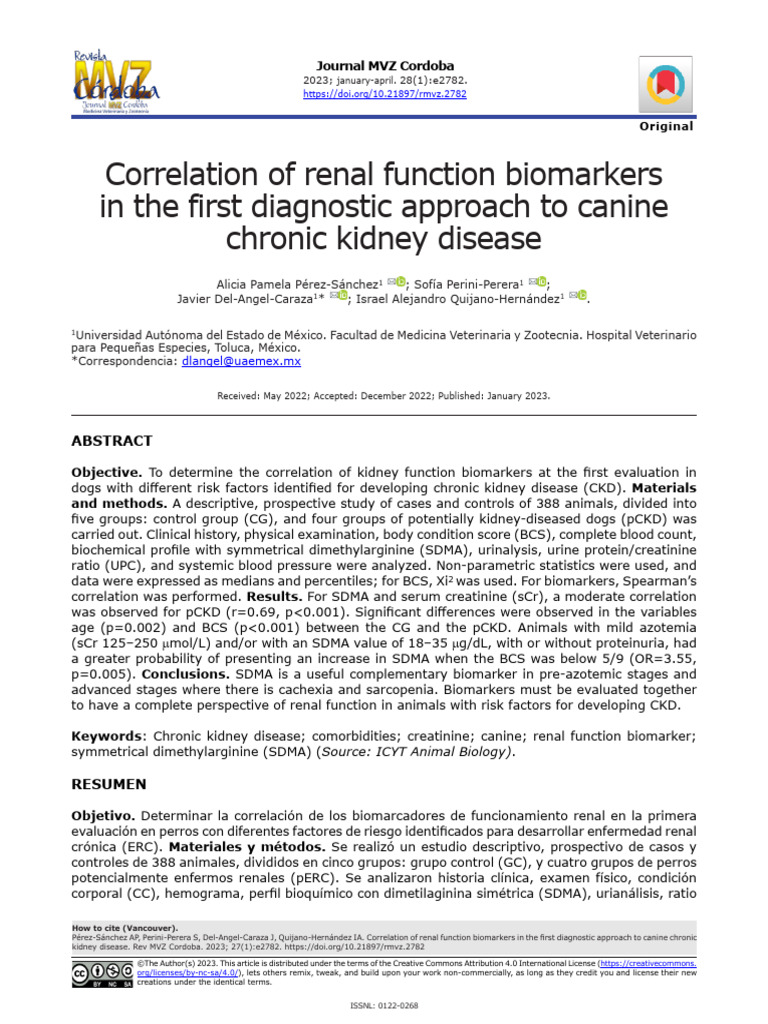 Canine Kidney Function Biomarkers Study | PDF | Creatinine | Medical ...