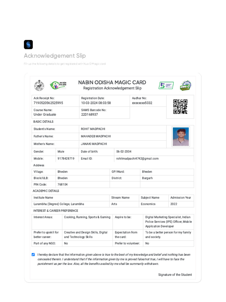 SPDP Registration Acknowledgement Slip | PDF