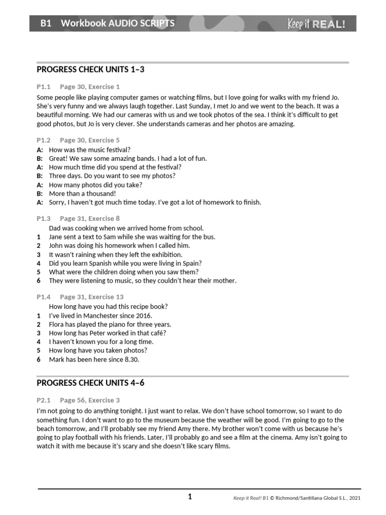 B1 Workbook Audio Scripts Overview | PDF