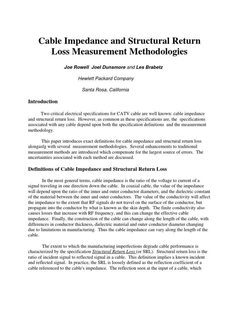 Cable Impedance and Structural Return Loss Measurement Methodologies | PDF