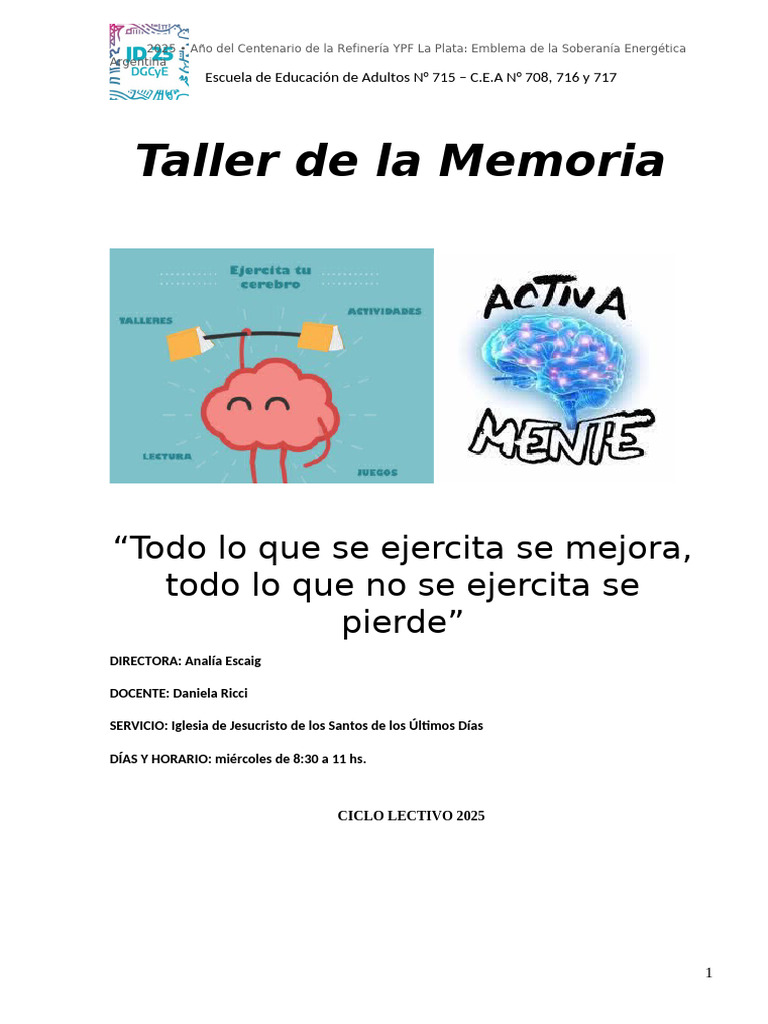 Taller de Memoria para Adultos Mayores | PDF | Vejez | Aprendizaje