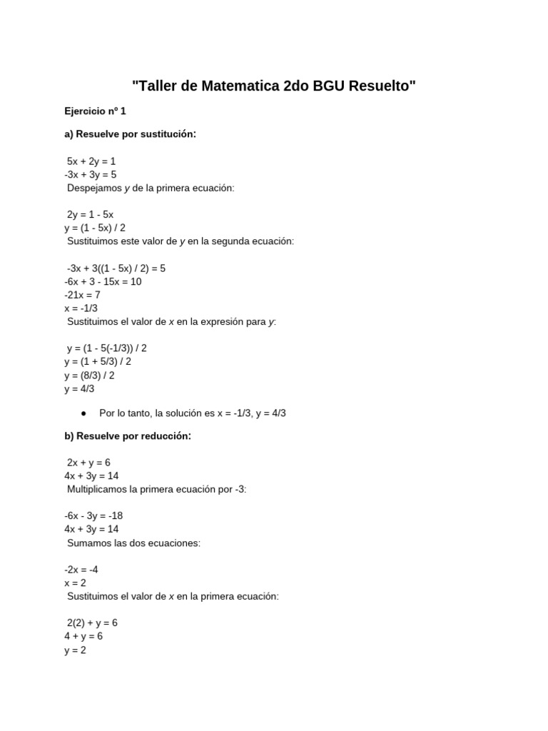 Taller de Matematica 2do BGU Resuelto | PDF | Elipse | Geometría Elemental