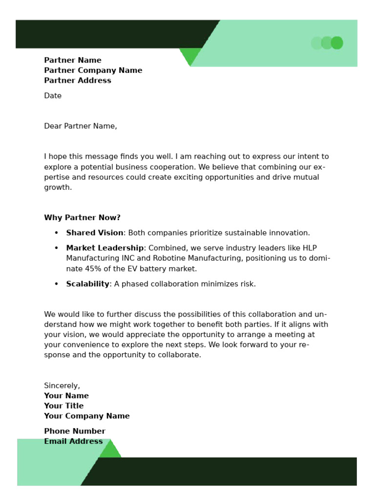 Image showcasing Modern Green Business Opportunity Letter | PDF
