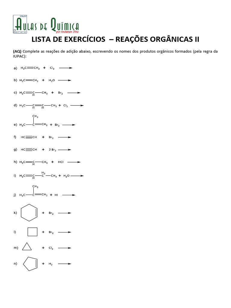 Exercícios de Reações Orgânicas II | PDF