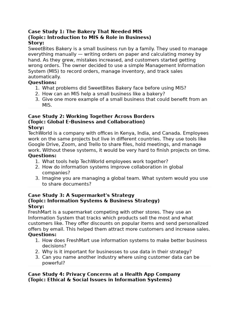 Case Studies on MIS and Business Strategies | PDF | Privacy | World ...