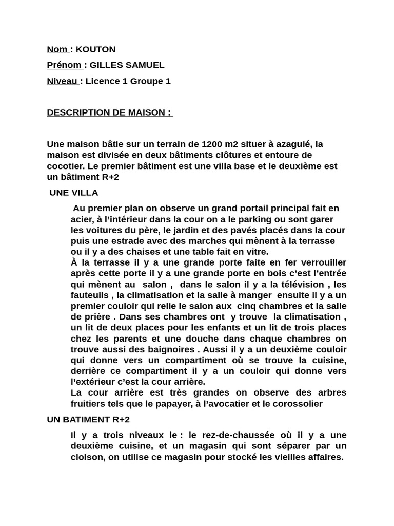 Description détaillée d'une maison | PDF
