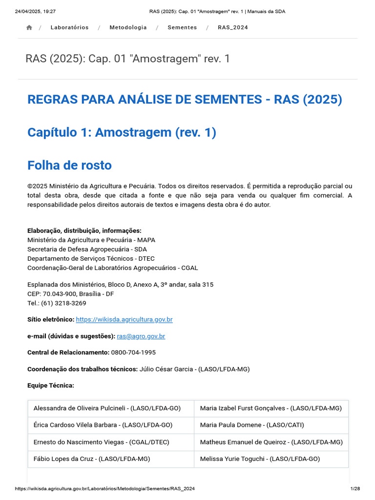 Amostragem em Análise de Sementes RAS 2025 | PDF | Amostragem ...