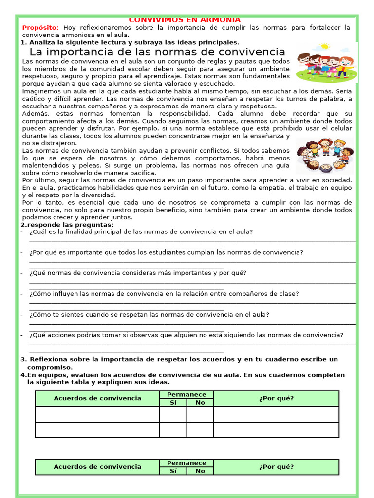 Normas para una Convivencia Armoniosa | PDF | Salón de clases | Enseñando