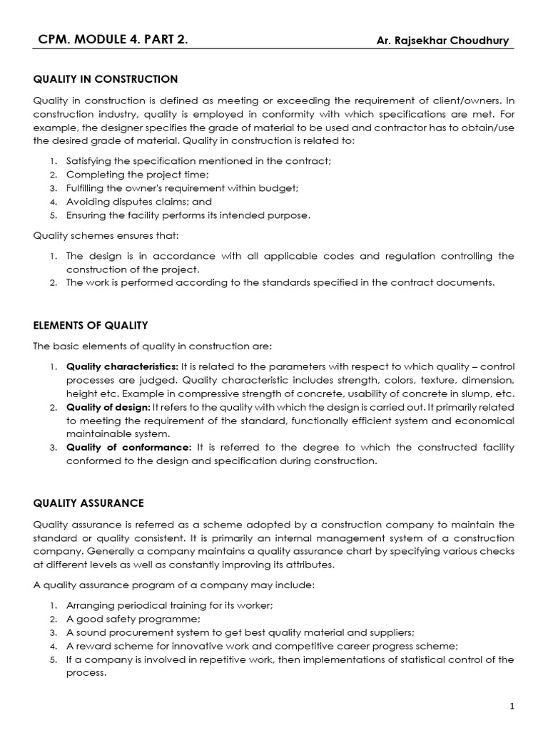 Quality Assurance in Construction | PDF | Standardization | Quality ...