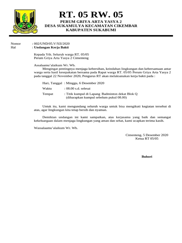 Undangan Kerja Bakti Warga RT 05/05 | PDF