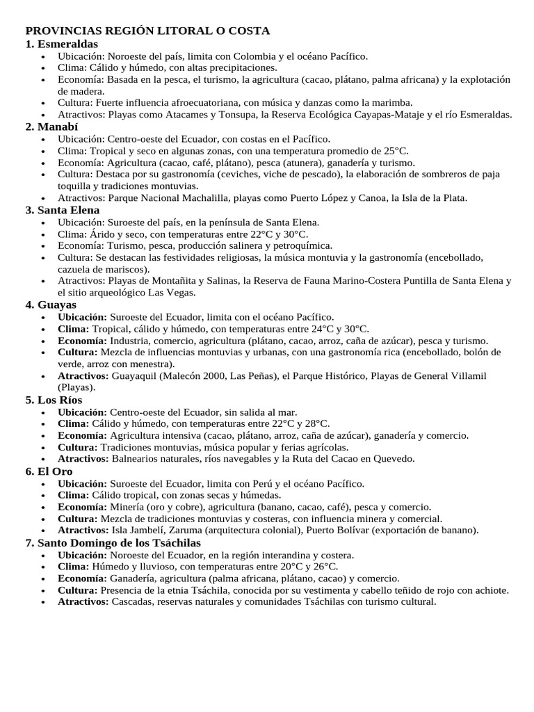 Provincias de la Región Litoral | PDF | Ecuador