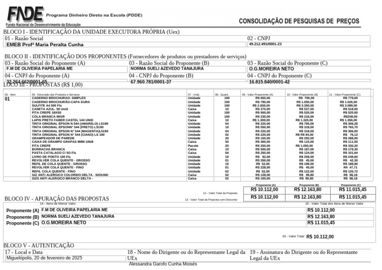 Consolidao de Pesquisas de Preos - Formulrio MATERIAL DE EXPEDIENTE E ...