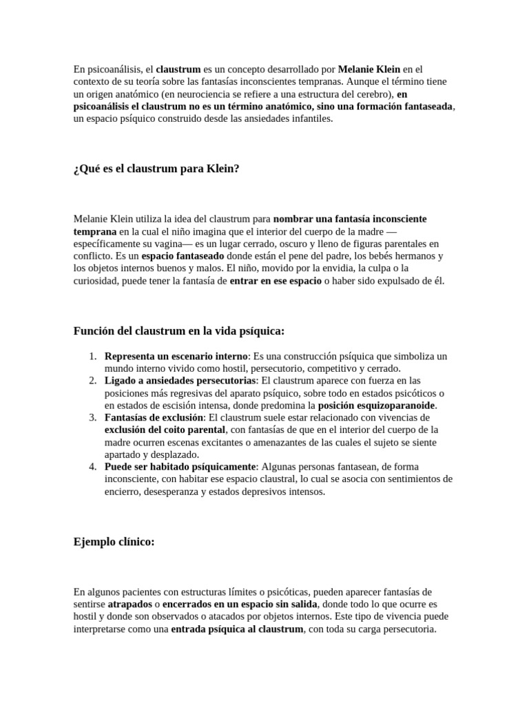 El claustrum en la teoría de Klein | PDF