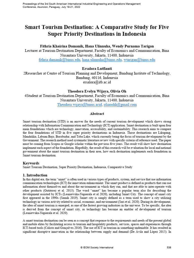 Comparative Study of Smart Tourism in Indonesia | PDF | Tourism ...