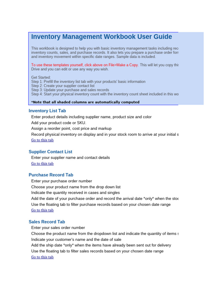 Inventory Management Workbook Guide | PDF | Inventory | Barcode