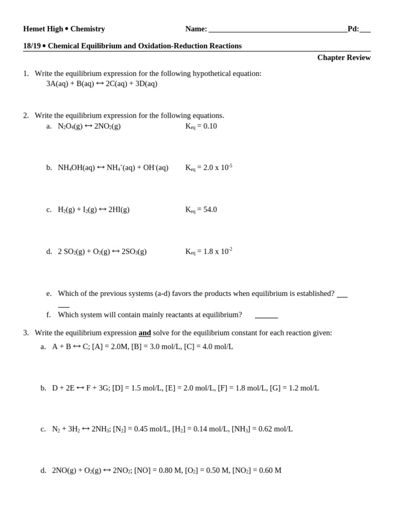 Chemical Equilibrium & Redox Reactions Guide | PDF | Redox | Chemical ...