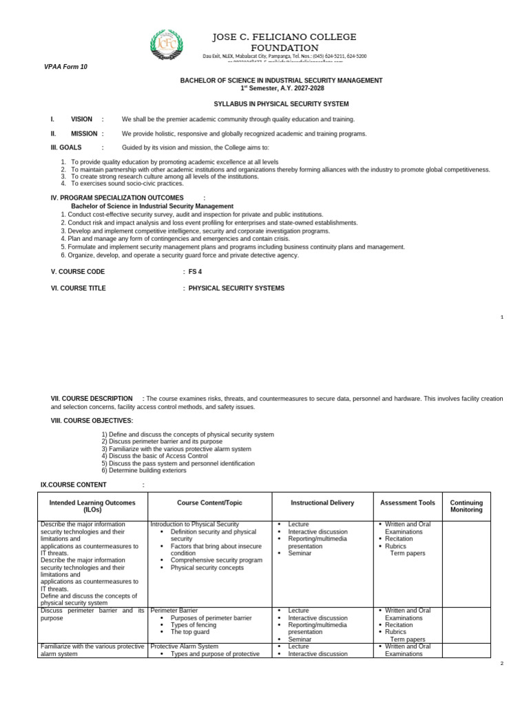 Physical Security Systems Syllabus | PDF | Physical Security