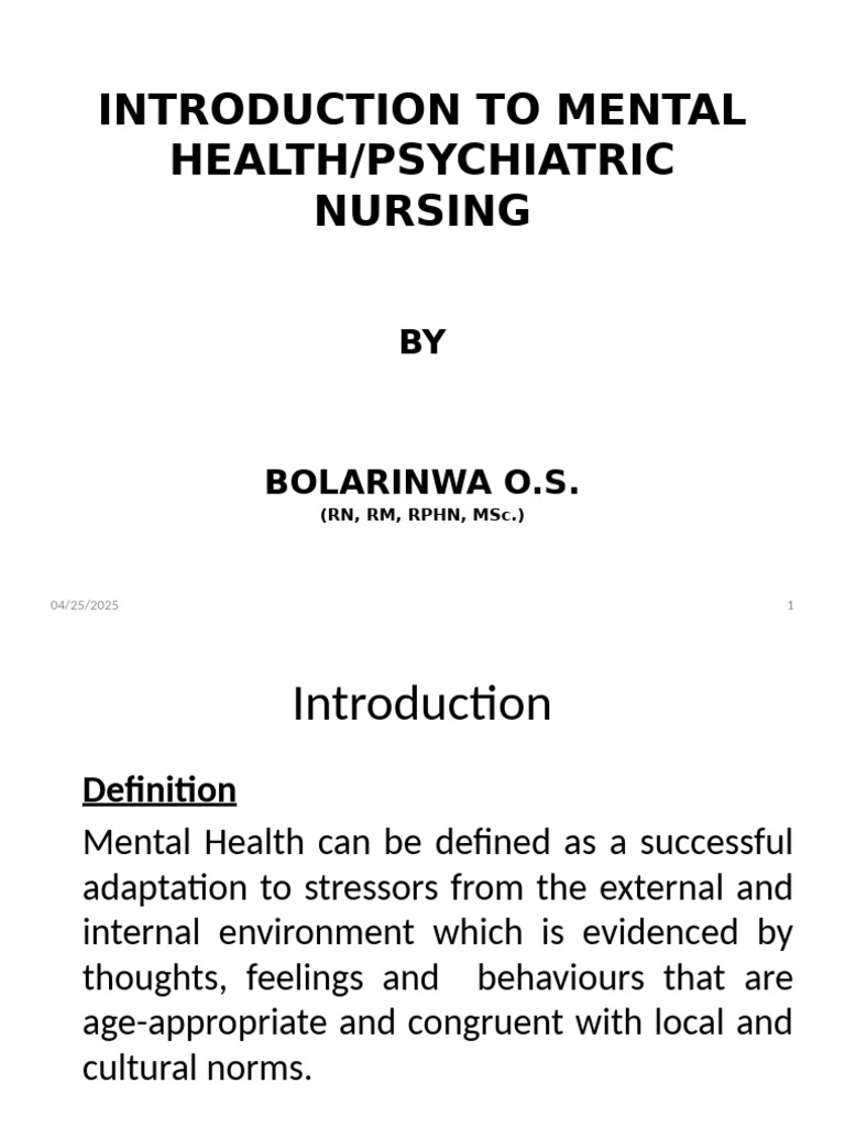 Introduction to Mental Health Nursing | PDF | Mental Disorder | Delusion