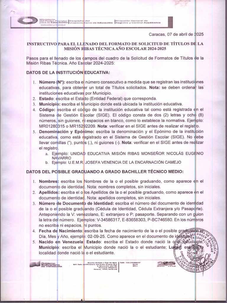 Ribas Tec 24 25 Instructivo Del Llenado Del Formato de Solicitud | PDF
