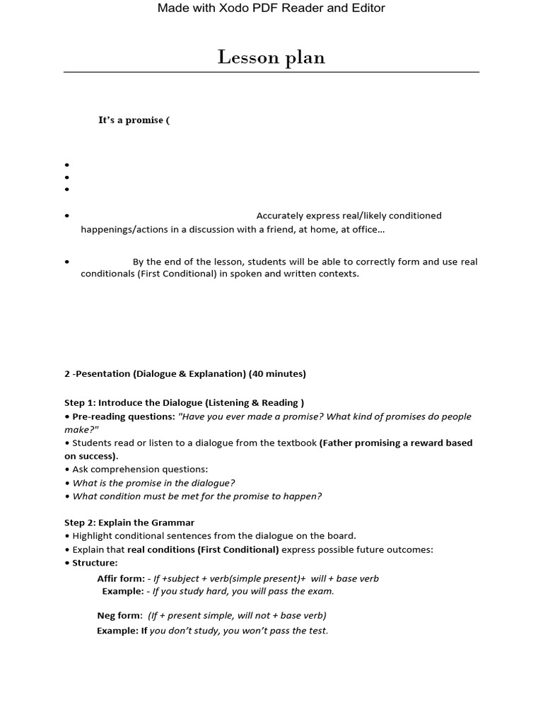 First Conditional Lesson Plan | PDF | Cognitive Science | Cognition