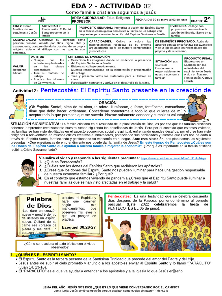2° Eda 2 Act 2 Pentecostes | PDF | espíritu Santo | Pentecostés