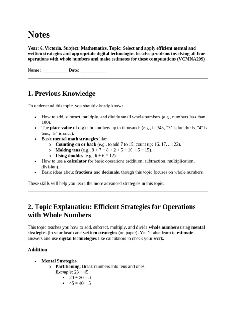 Notes: 1. Previous Knowledge | PDF