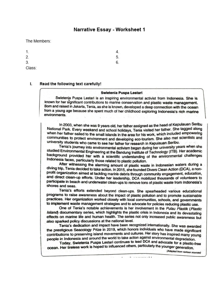 Worksheet 1 Narrative Essay | PDF