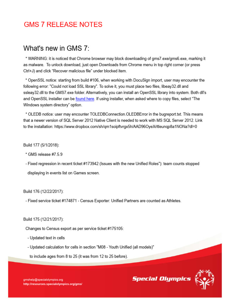 GMS7 Release Notes | PDF | Software Bug | Microsoft Sql Server